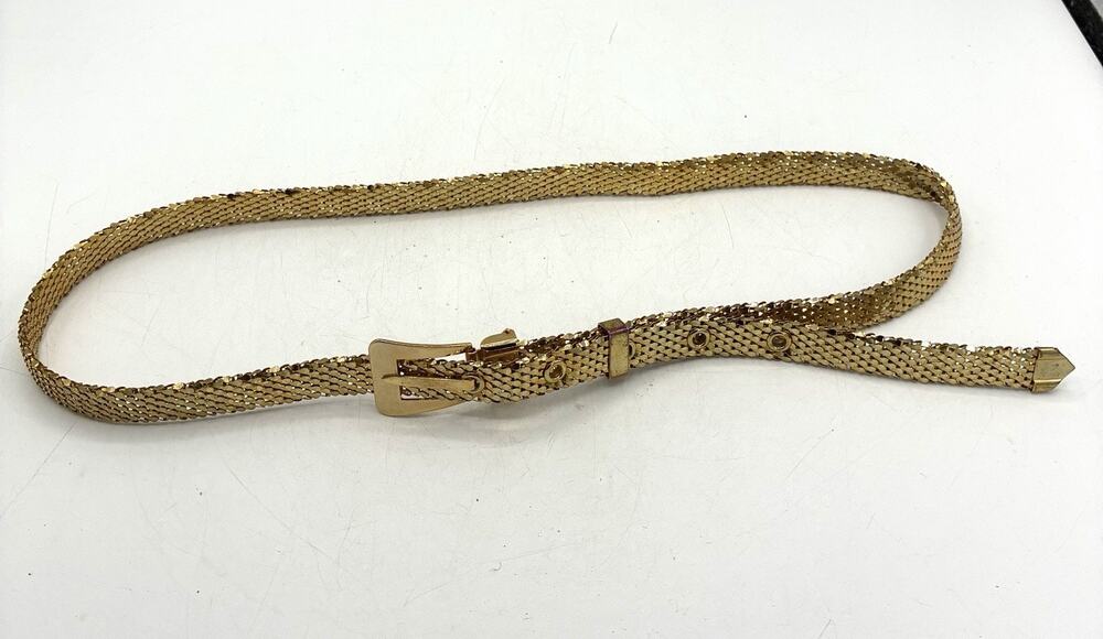 Vintage Gold Tone Metal Mesh Belt Adjustable Retro Disco Boho Glam Women’s 36”